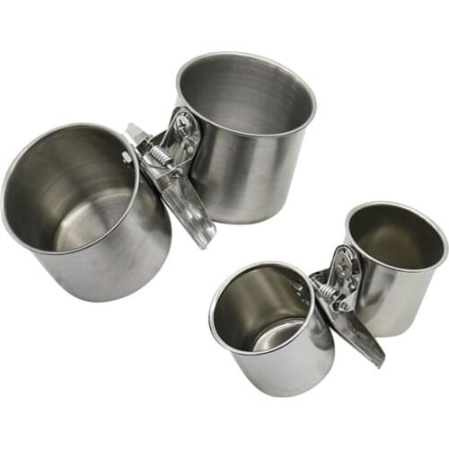 Bird Stainless Steel Feeder Double cup Bird Water Bowl Parrot Cage Stand Bird Feeder Supplies Pigeon Feeding Hanging Cup 1 Pc