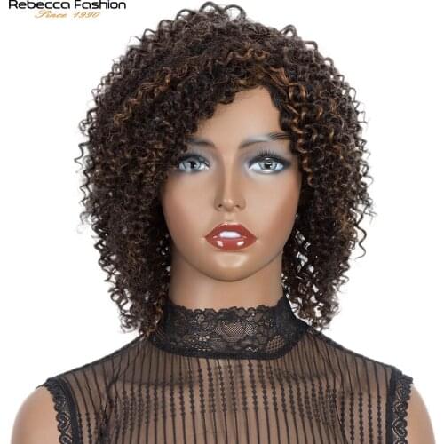 Rebecca Short Curly Wig 100% Human Hair Full Wig Kinky Curly Wigs For Black Women Natural Hair Bouncy Curl Light Brown Cheap Wig