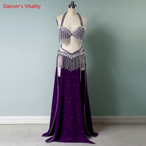 Belly Dance Suit Tassel Diamond Bra Short Skirt Oriental Dancewear High-End Custom Adult Child Performance Clothing Set