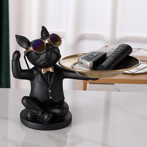 Creative French fighting dog decoration porch cabinet put key storage tray living room candy tray decoration desktop decoration