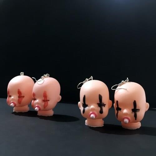 Cool Weird Doll Head Geometry Pendants Earrings for Women Grunge Style Alternative Fashion Edgy Teens Girls Punk Earring Jewelry