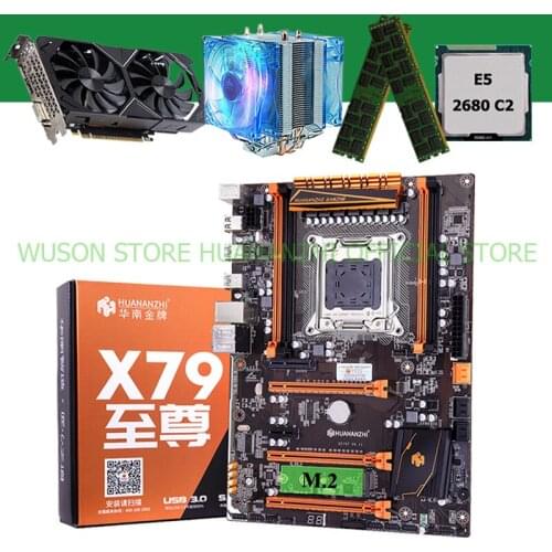 HUANANZHI deluxe X79 motherboard with M.2 CPU Xeon E5 2680 2.7GHz with cooler RAM 32G(2*16G) DDR3 RECC video card GTX1050Ti 4G