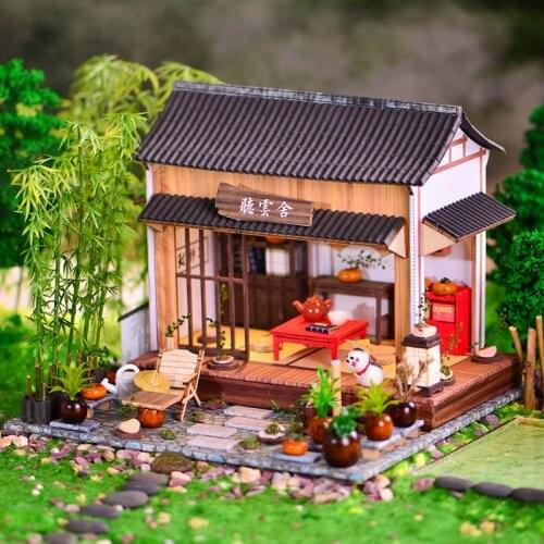 DIY Miniature Dollhouse Kit Tea House Miniature Wooden Doll House Furniture Box Model Toys For Children Birthday Christmas Gift
