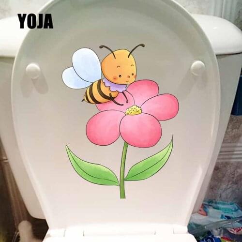 YOJA 16.9X22.4CM Cute Little Bees Pick Honey Pattern Toilet Wall Stickers Decal Living Room Home Decor T5-0891