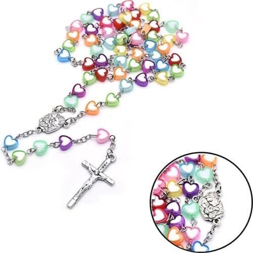 New 4 Styles Religious Virgin Mary Alloy Heart Beads Rosary Gifts Cross Cain Pendant Necklaces For Lovers Fashion jewelry