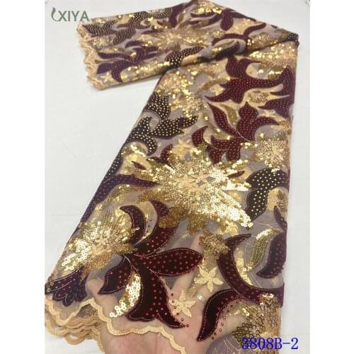 New Design African Velvet Lace Fabric with Sequins High Quality Nigerian Sequence Fabricss Velvet Lace Fabric for Party APW3387B