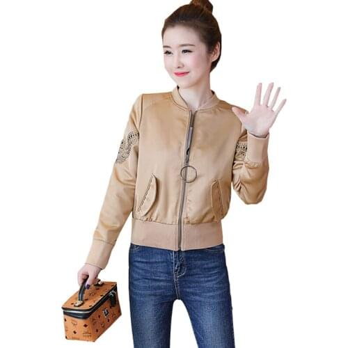 Autumn Winter Leather Jacket Women Harajuku Style Patch Embroidery baseball Coat Stand Collar Long Sleeve Female jacket OK594