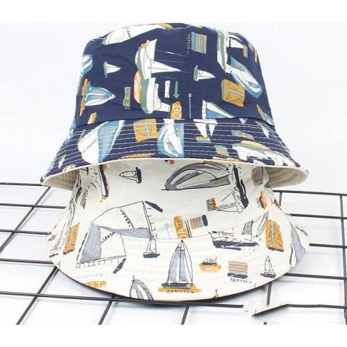 Cotton Boat Printing Bucket Hat Fisherman Hat Outdoor Travel Hat Foldable Sun Cap Hats for Men and Women 531