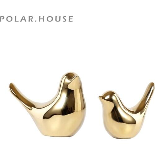 Polar House Golden Bird Figurines Modern Ceramic Bird Statues Animal Sculpture Home Decoration Crafts Gold Ceramic Wedding Gifts
