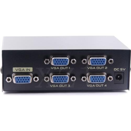 PZ Newest VGA Splitter 1x4 1 to 4 ports VGA Video Splitter 200MHz Support 1920x1440 with power adapter for VGA Adpater