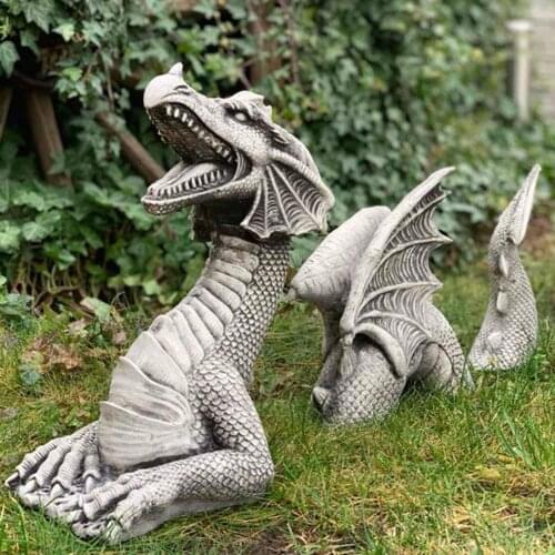Lifelike Cool Dragon Carving Sculpture Resin Gardening Dragon Statue Decorative Realistic Three-section Gothic Dragon Ornaments