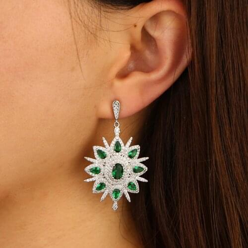 Luxury green tear drop cubic zirconia bridal wedding engagement Big Long drop gorgeous european women cz earring