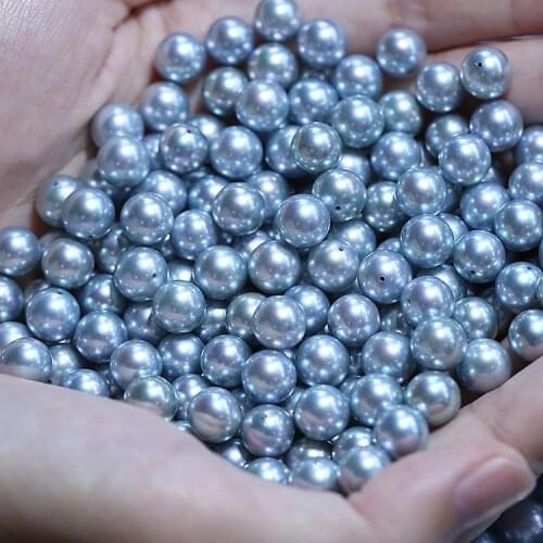 One pcs loose beads gray Akoya Pearls round 7-8mm for DIY jewelry making FPPJ wholesale beads nature gem stone