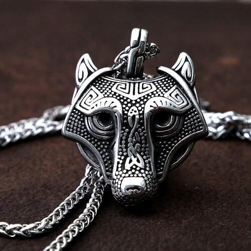 Vintage Stainless Steel Viking Wolf Head Necklace For Men Punk Hip Hop Celtics Wolf Pendant Necklace Jewelry Mens Chain Gift