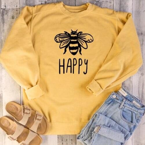 90S Bees Happy be kind Women Crewneck Cotton Funny Long Sleeve shirt Sweatshirt Hoodies Clothing plus size for women Ladies