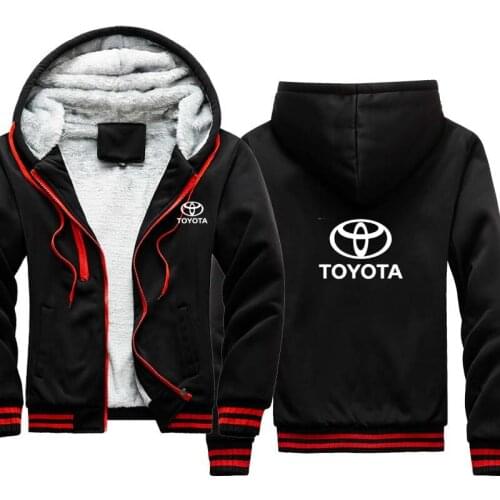 Winter Mens Hoodies Toyota car logo printing velvet thickening Hooded Fleece Sweatshirts zipper Jacket Clothing