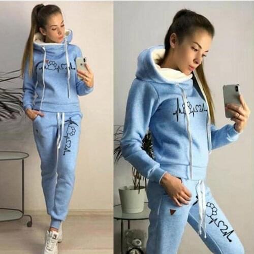 Winter Women Tracksuit Hoodies Set Long Sleeve Loose Hoodies Sweatshirt+Sweatpants 2 Pieces Sets Casual Pocket Pullover Suit