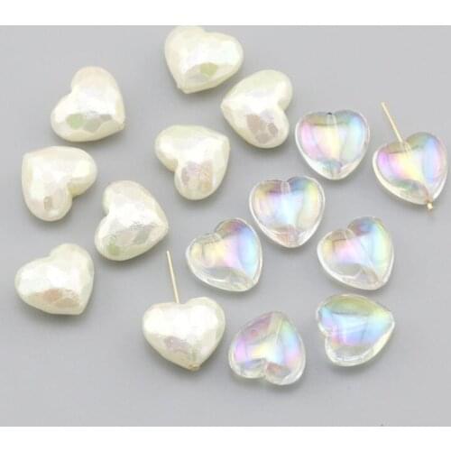 10pcs/lot new Imitation pearl AB colorful acrylic heart beads connectors for diy earrings necklace jewelry making accessories
