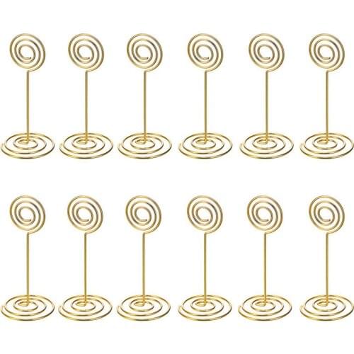 12 Pack Table Number Card Holders Photo Holder Stands Place Paper Menu Clips, Circle Shape (Gold)