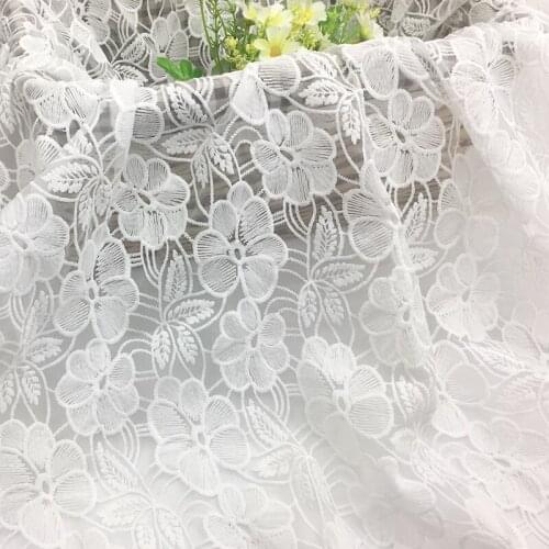 2yards Nigerian Lace Fabric 2019 High Quality African Flower Embroidery Organza White Lace Fabric For French Wedding Dress