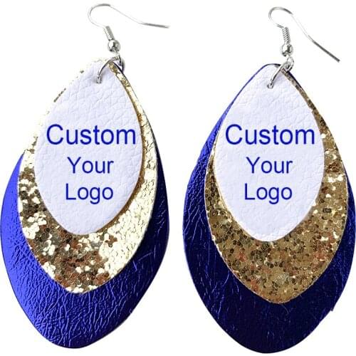 2020 Kansas Football Layered Faux Leather Earrings Gold Glitter Football Team Teardrop Leaf Earrings Stock