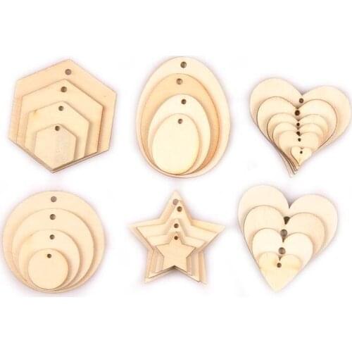50pcs Mixed Natural Wooden Decoration Pendant Hanging Wood Slices Diy Handicraft Scrapbooking Crafts Embellishments M2588