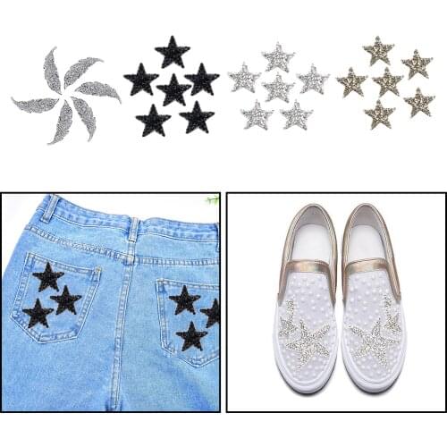 6Pcs Star Crystal Sew Iron on Patch Badge Clothes Applique Bag Fabric 4cm