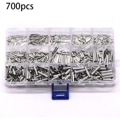 700Pcs Uninsulated Copper Terminal Bootlace Ferrules Cord End Electrical Cable Crimp Terminals For 0.5-6.0mm2