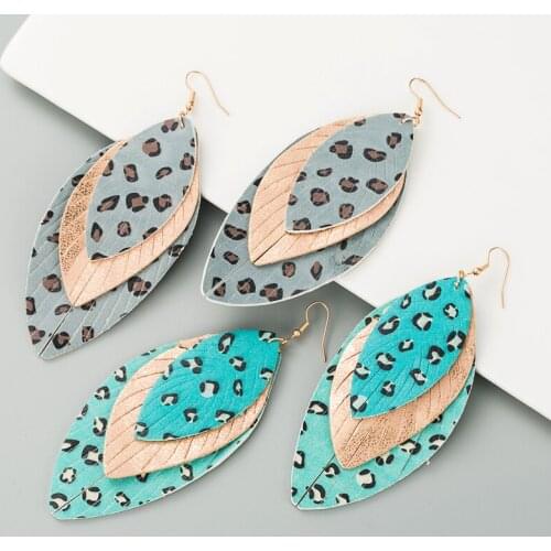 Bohemian Multilayer Leather Print Leaf Earrings Multicolor Cow Leopard Pendant Fashion Jewelry Women Accessories Gift Wholesale