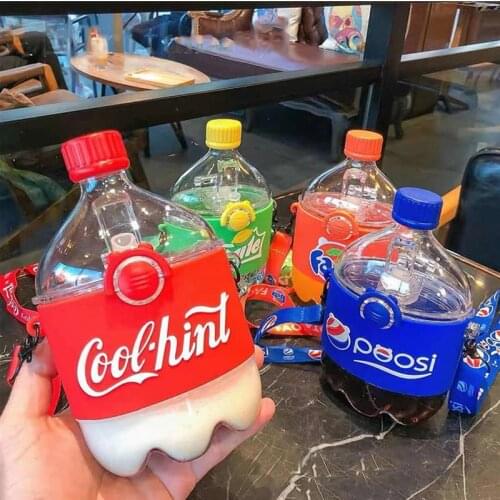 Water Bottle Portable Plastic Straw Cup Creative Fashion Drink Juice Cup Water Cup Nice Little Gifts For Cute Girls Send Straps