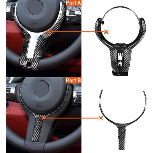 For BMW F20 F22 F30 F31 F32 F33 F36 F10 F06 F12 F13 F15 F16 Car Steering Wheel M-sport Trim Cover Black Real Carbon Fiber