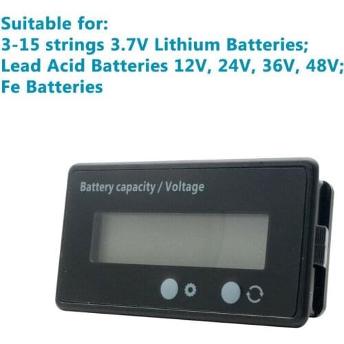 Digital Gauge Buttons Volt Tester 12V 24V 48V LCD Battery Indicator Monitor Meter Gauge Backlit Display Green