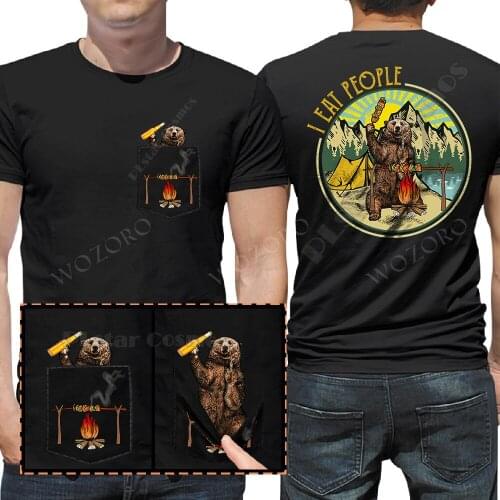 I Eat People Bear Beer Pocket T-Shirt Cotton T shirts Women for Men Hip hop tops Funny t-shirts