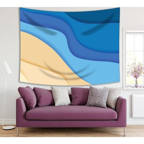 Tapestry Sea Waves and Seacoast Summer Abstract Beach Nature Decorative Illustration Printed Beige Blue