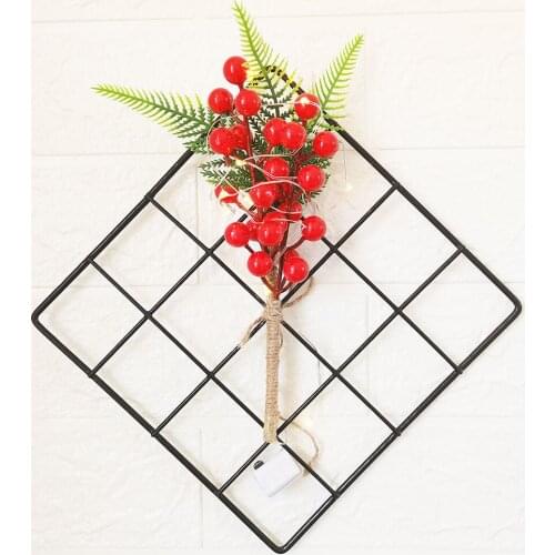 Simulation Red Foam Berry Bouquet Artificial Plants For Christmas Home Background Wall Decoration Grid Frame Hanging Ornament