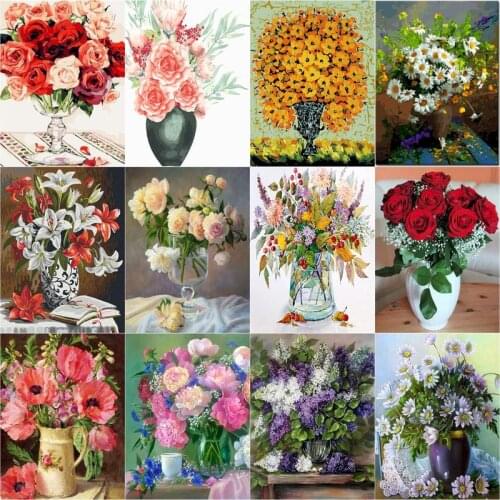 GATYZTORY Flowers Painting By Number Flowers Hand Painted Paintings Drawing On Canvas Art Gift DIY Pictures By Number Kits Home