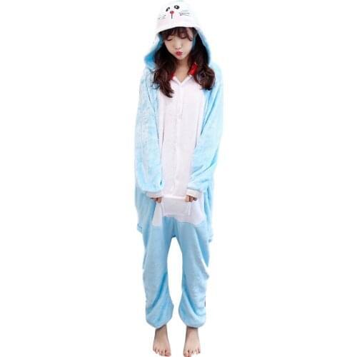 Kigurumi Doraemon Costume Kids Pajama Adult Animal Onesie Women Men Hooded Kegurumi Sleepwear Flannel Pijamas