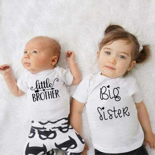 New Cotton Little Brother Romper Big Sister Tshirt Family Matching Clothes Infant Baby Boys Girls Short Sleeve Tops