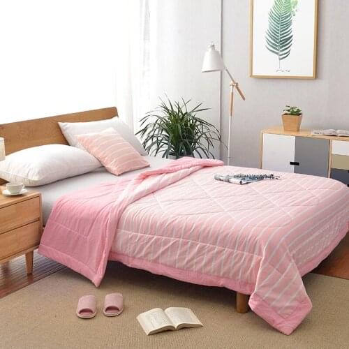 Summer Washed Cotton Air-conditioning Quilt Soft Breathable Blanket Thin Stripe Plaid Comforter Bed Cover