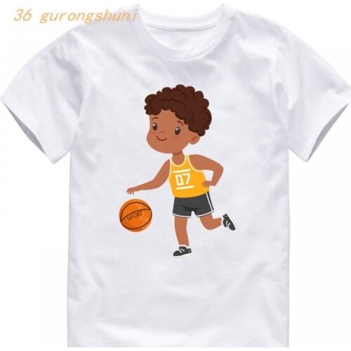 Cute little african american cartoon t shirt for girls tshirt girl t-shirt playing basketbal kids clothes boys graphic t shirts