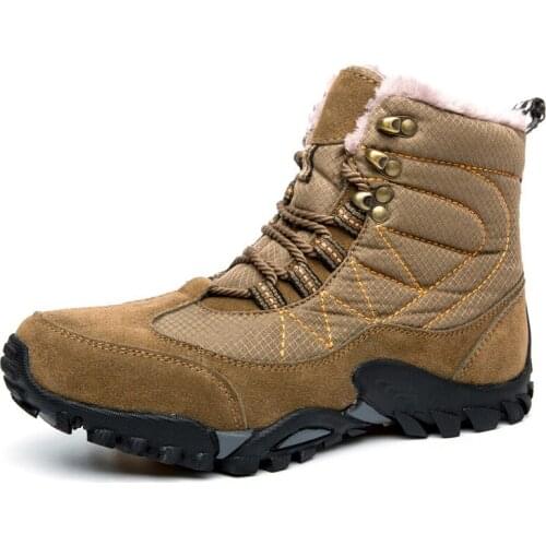 Mens Winter Snowfield Boots Outdoor Camping Climbing Hiking Warm Cotton-padded Thick Non-slip Skiing High Tube Cotton Shoes