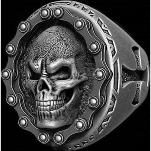 SECRET BOYS Vintage 316L Stainless Steel Skull Ring Gear Chain Edge Crusader Knight Ring Mens Punk Jewelry