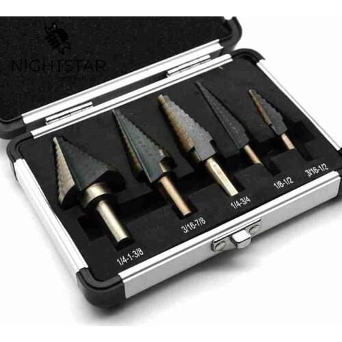 5PCS HSS Cobalt Multiple Hole 50 Sizes Step Drill Bit Set Tools 1/4-1-3/8 3/16-7/8 1/4-3/4 1/8-1/2 3/16-1/2 Drill Bits