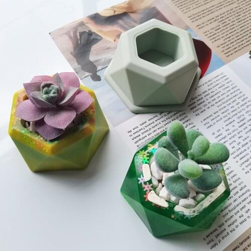 New Silicone Mold Hexagons Concrete Fleshy Flower Pot Candlestick Mold Ceramic Clay Handmade 3D DIY Crafts Ceramic Mold