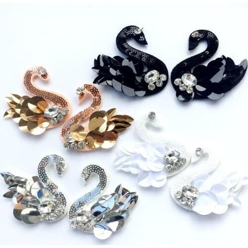 New hand-stitched beaded cloth sequins embroidered white black swan clothes hat socks DIY rhinestone decorative materials