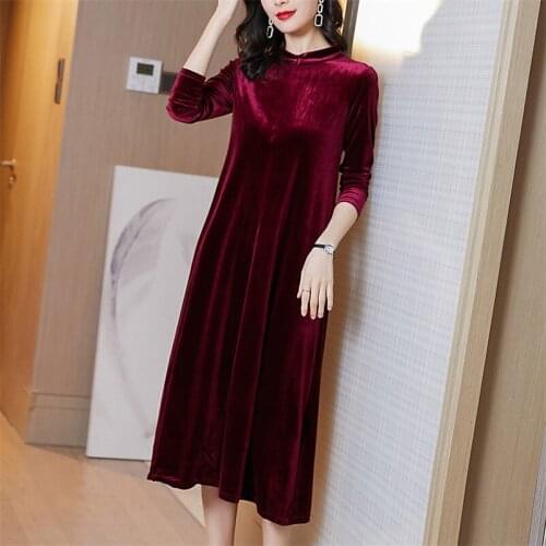 Autumn Winter Velvet Dress Women 2020 Casual Slim A-Line Dress Plus Size Elegant Office Dress Party vestidos M-7XL 8XL 10 Colors