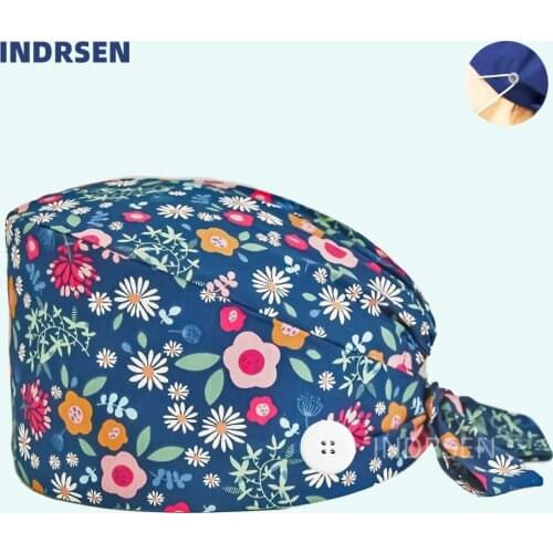 Flowers print Scrubs Hats Laboratory Operator Cap Pet Grooming Agency Work Scrubs Caps Beautician Scrub Hats Lab Hat Health Caps