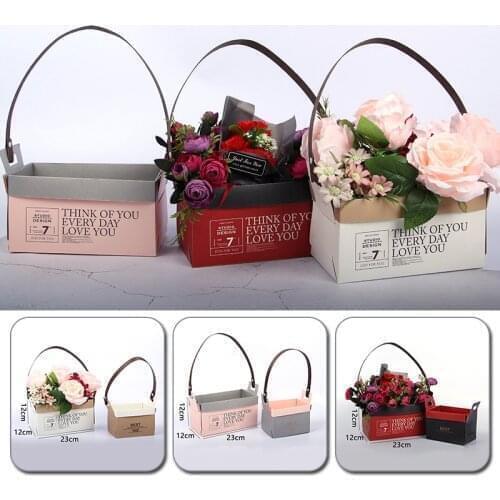 Portable Flower Box Paper Handy Gift Bag Handbag Wedding Rose Bouquet Party Gift Box Packaging For Candy Cake Birthday