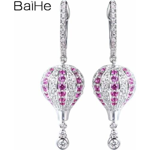 BAIHE Solid 14K White Gold 0.34ct H/SI-SI3 Round Natural Diamonds Trendy Fine Jewelry hot air balloon Stud Earrings For Women