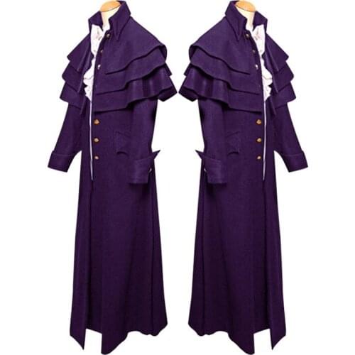 Fashion Medieval Stand Collar Button Coat Steampunk Frock Retro Gothic Victorian Three-piece Long Trench Coat for Halloween